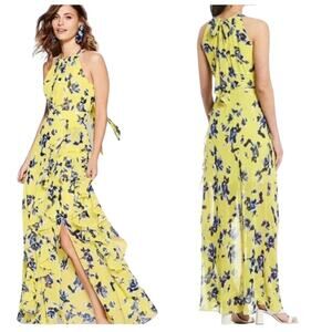 Eliza J Halter Ruffle Maxi Dress Floral Sleeveless Summer Flowy Lightweight SZ 8